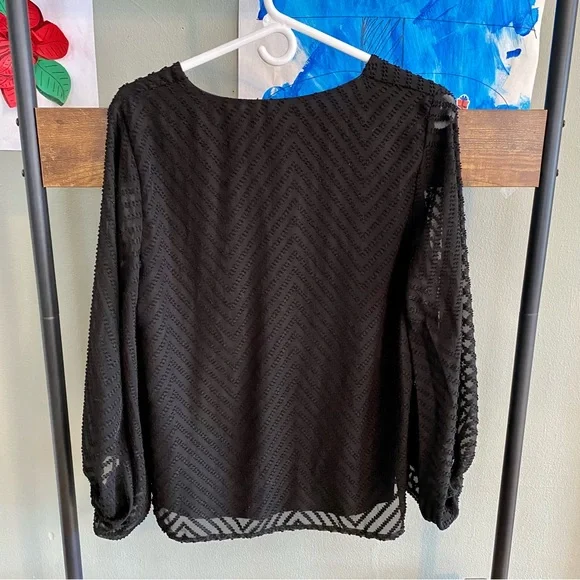 AlvaQ black v-neck chiffon blouse with sheer balloon sleeves size S - Picture 3 of 9